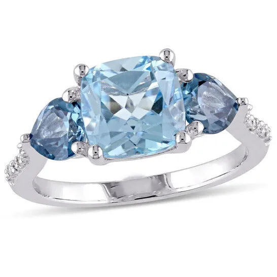 JMS always Rings Original Amour Silver 003 CT Diamond TW And 3 12 CT TGW Blue Topaz Sky Blue Topaz London Fashion Ring JMS always Rings Original Amour Silver 003 CT Diamond TW And 3 12 CT TGW Blue Topaz Sky Blue Topaz London Fashion Ring