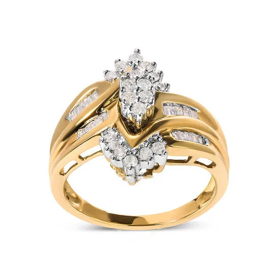JMS always Rings Original Haus of Brilliance 10K TwoToned 12 Cttw Round And BaguetteCut Composite Pear Head Diamond Ring HI Color I2I3 Clarity JMS always Rings Original Haus of Brilliance 10K TwoToned 12 Cttw Round And BaguetteCut Composite Pear Head Diamond Ring HI Color I2I3 Clarity