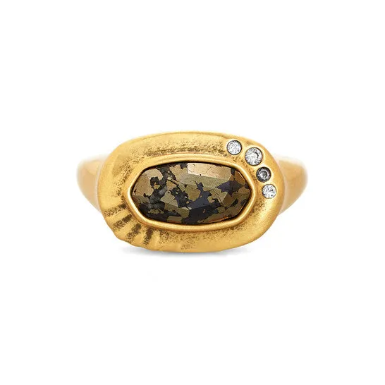JMS always Rings Original Kendra Scott Anna Vintage Gold Plated Brass and Black Pyrite Ring Sz 6 4217717784