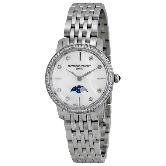 JMS always Watches Original Frederique Constant Slimline Moonphase Mother of Pearl Diamond Dial Ladies Watch FC206MPWD1SD6B JMS always Watches Original Frederique Constant Slimline Moonphase Mother of Pearl Diamond Dial Ladies Watch FC206MPWD1SD6B