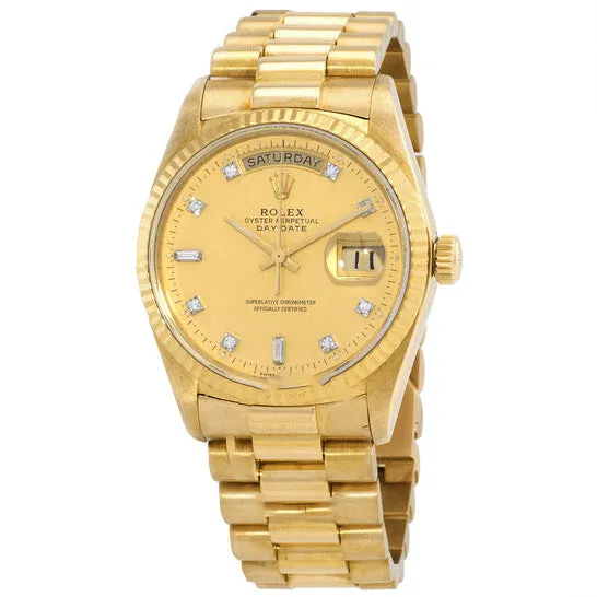 JMS always Watches Original Preowned Rolex DayDate Automatic Chronometer Diamond Champagne Dial Watch 18038CDP JMS always Watches Original Preowned Rolex DayDate Automatic Chronometer Diamond Champagne Dial Watch 18038CDP