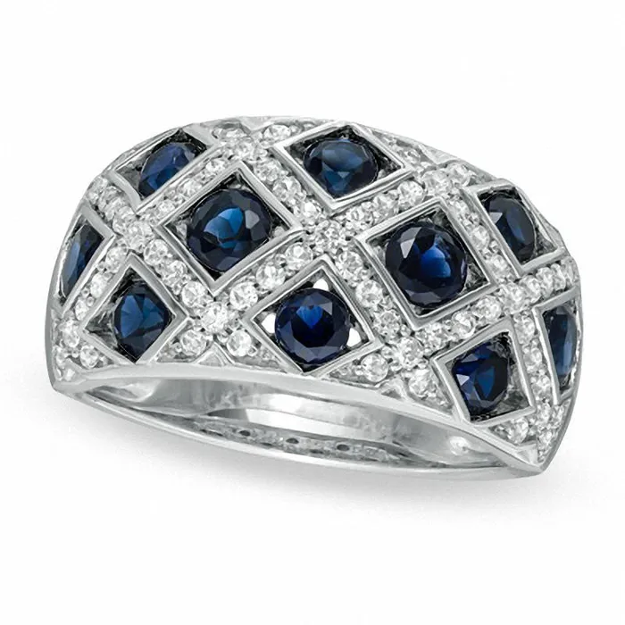 LabCreated Blue and White Sapphire Lattice Ring in Sterling Silver Goldia Rings LabCreated Blue and White Sapphire Lattice Ring in Sterling Silver Goldia Rings