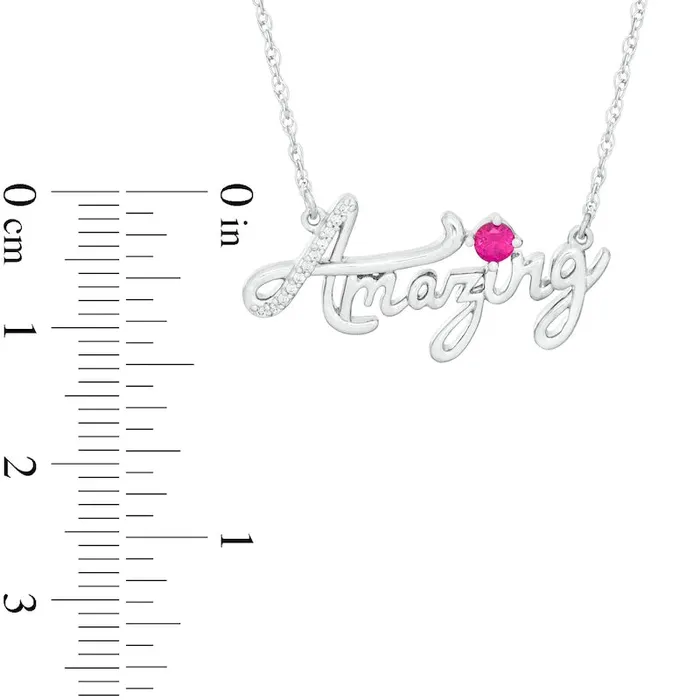 LabCreated Ruby and Diamond Accent Amazing Script Necklace in Sterling Silver Goldia Necklaces LabCreated Ruby and Diamond Accent Amazing Script Necklace in Sterling Silver Goldia Necklaces