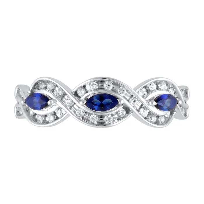 Marquise Blue Sapphire and 020 CT TW Natural Diamond ChannelSet Twist Frame Three Stone Split Shank Ring in Solid 10K White Gold Goldia Rings Marquise Blue Sapphire and 020 CT TW Natural Diamond ChannelSet Twist Frame Three Stone Split Shank Ring in Solid 10K White Gold Goldia Rings