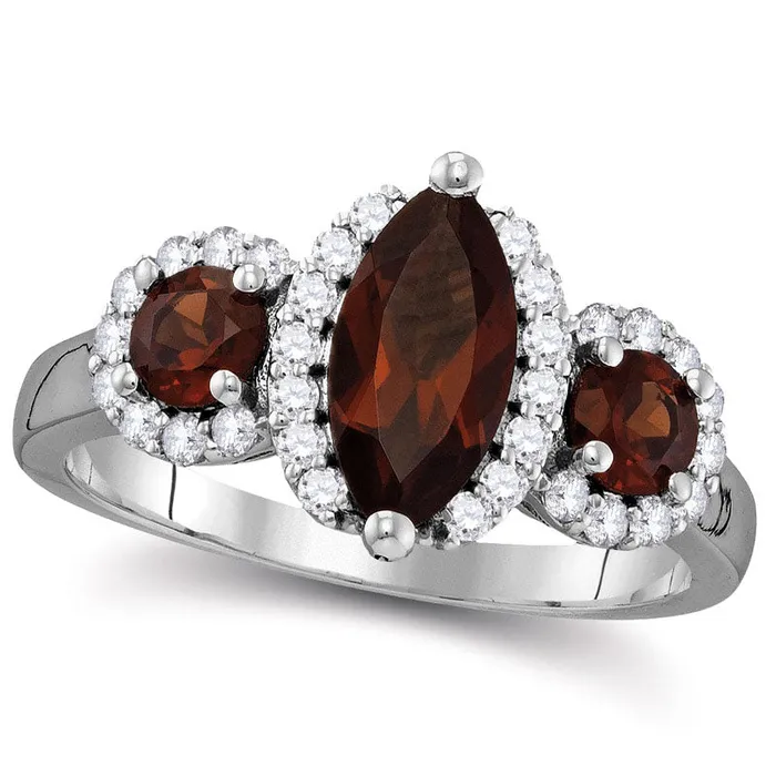 Marquise Garnet and 033 CT TW Natural Diamond Frame Three Stone Ring in Solid 14K White Gold Goldia Rings Marquise Garnet and 033 CT TW Natural Diamond Frame Three Stone Ring in Solid 14K White Gold Goldia Rings