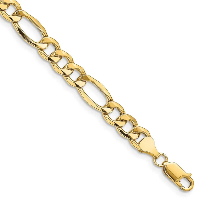MDS Bracelets 14K Yellow Gold 8 inch 85mm SemiSolid Figaro with Lobster Clasp Bracelet MDS Bracelets 14K Yellow Gold 8 inch 85mm SemiSolid Figaro with Lobster Clasp Bracelet