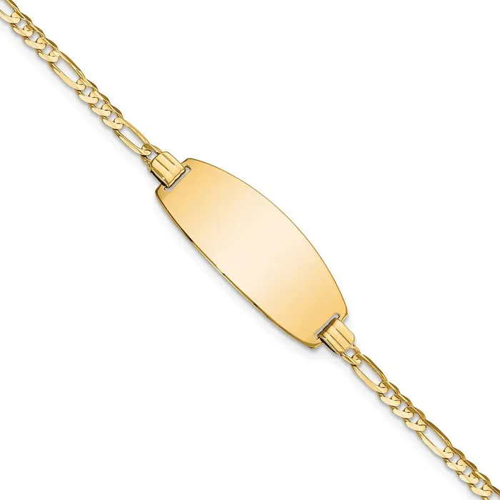 MDS Bracelets Solid 14K Yellow Gold Oval Figaro ID Bracelet