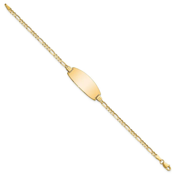 MDS Bracelets Solid 14K Yellow Gold Oval Figaro ID Bracelet MDS Bracelets Solid 14K Yellow Gold Oval Figaro ID Bracelet