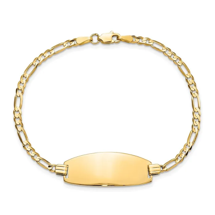 MDS Bracelets Solid 14K Yellow Gold Oval Figaro ID Bracelet MDS Bracelets Solid 14K Yellow Gold Oval Figaro ID Bracelet