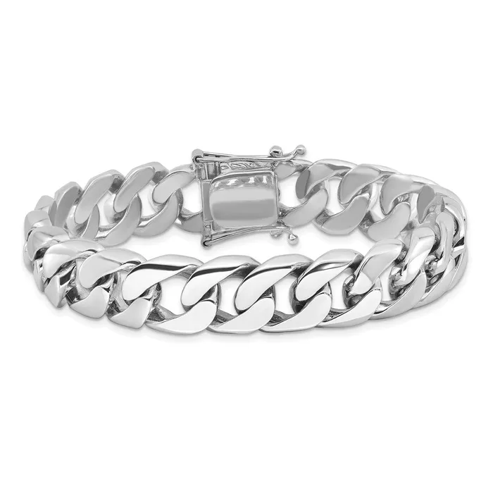 MDS Solid 14K White Gold 8 inch 134mm Hand Polished Rounded Curb Link with Box Catch Clasp Bracelet Bracelets MDS Solid 14K White Gold 8 inch 134mm Hand Polished Rounded Curb Link with Box Catch Clasp Bracelet Bracelets