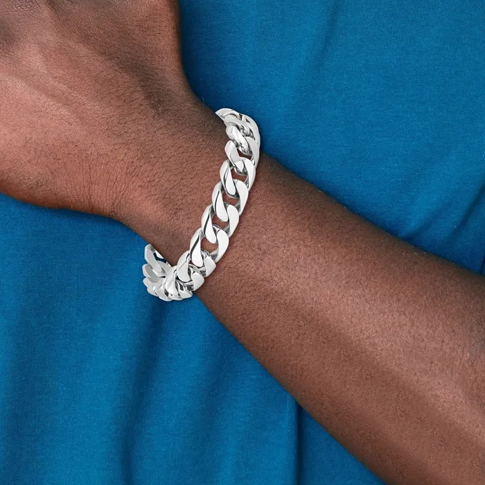 MDS Solid 14K White Gold 8 inch 134mm Hand Polished Rounded Curb Link with Box Catch Clasp Bracelet Bracelets MDS Solid 14K White Gold 8 inch 134mm Hand Polished Rounded Curb Link with Box Catch Clasp Bracelet Bracelets