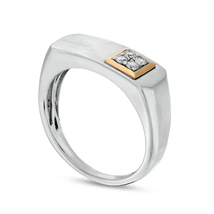 Mens 017 CT TW Quad Natural Diamond MultiFinish Octagon FlatTop Beveled Edge Ring in Solid 10K TwoTone Gold Goldia Rings Mens 017 CT TW Quad Natural Diamond MultiFinish Octagon FlatTop Beveled Edge Ring in Solid 10K TwoTone Gold Goldia Rings