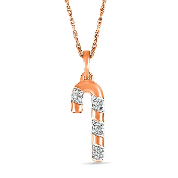 Natural Diamond Accent Candy Cane Pendant in Sterling Silver with 14K Rose Gold Goldia Necklaces Natural Diamond Accent Candy Cane Pendant in Sterling Silver with 14K Rose Gold Goldia Necklaces