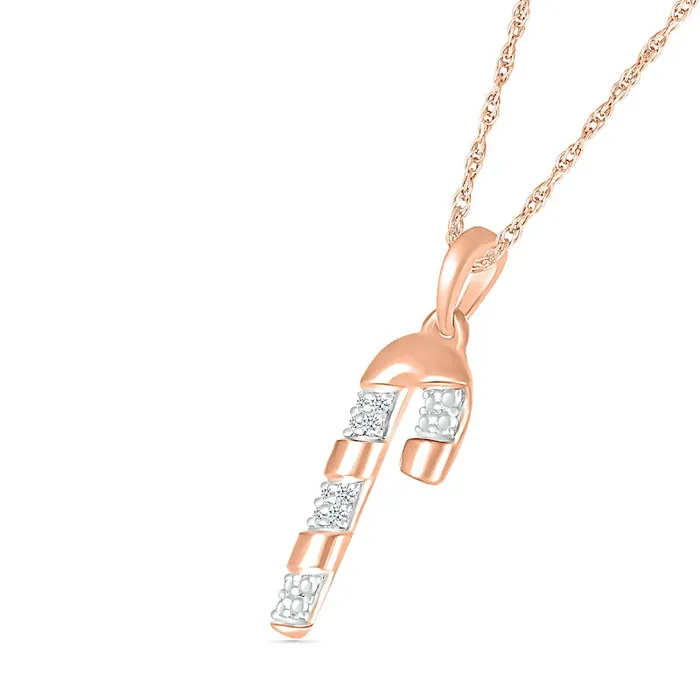 Natural Diamond Accent Candy Cane Pendant in Sterling Silver with 14K Rose Gold Goldia Necklaces Natural Diamond Accent Candy Cane Pendant in Sterling Silver with 14K Rose Gold Goldia Necklaces