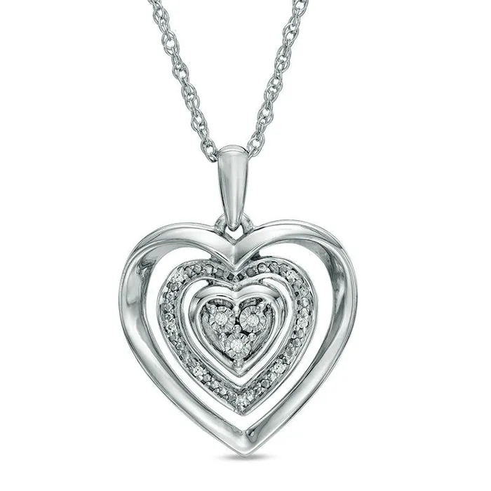 Natural Diamond Accent Triple Heart Frame Pendant in Sterling Silver Goldia Necklaces Natural Diamond Accent Triple Heart Frame Pendant in Sterling Silver Goldia Necklaces