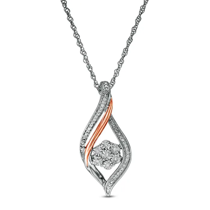 Necklaces 007 CT TW Composite Natural Diamond Twist Flame Pendant in Sterling Silver and 10K Rose Gold Goldia Necklaces 007 CT TW Composite Natural Diamond Twist Flame Pendant in Sterling Silver and 10K Rose Gold Goldia