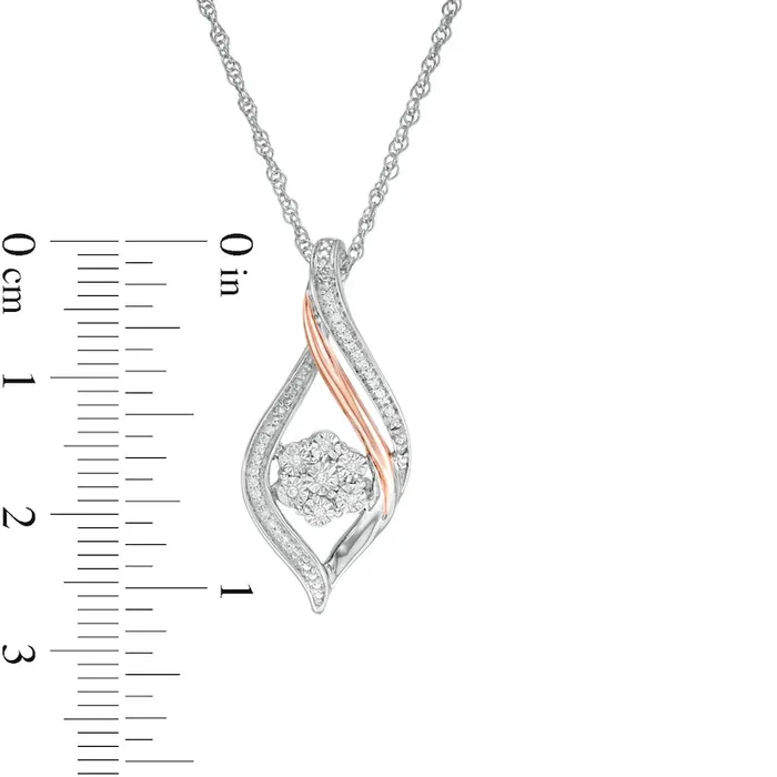 Necklaces 007 CT TW Composite Natural Diamond Twist Flame Pendant in Sterling Silver and 10K Rose Gold Goldia Necklaces 007 CT TW Composite Natural Diamond Twist Flame Pendant in Sterling Silver and 10K Rose Gold Goldia