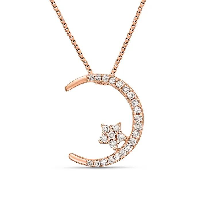 Necklaces 013 CT TW Natural Diamond Crescent Moon and Star Pendant in 10K Rose Gold Goldia Necklaces 013 CT TW Natural Diamond Crescent Moon and Star Pendant in 10K Rose Gold Goldia
