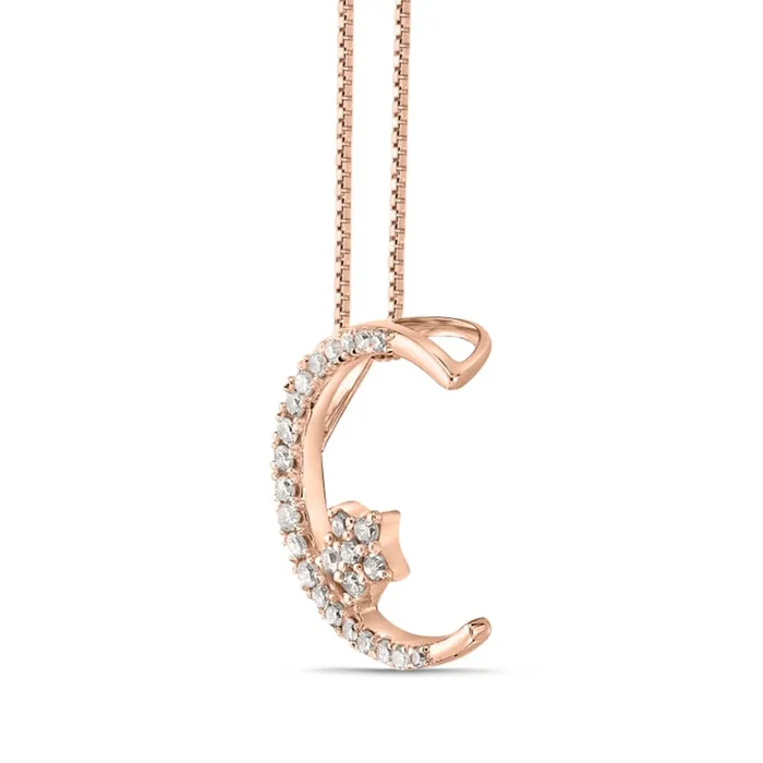Necklaces 013 CT TW Natural Diamond Crescent Moon and Star Pendant in 10K Rose Gold Goldia Necklaces 013 CT TW Natural Diamond Crescent Moon and Star Pendant in 10K Rose Gold Goldia