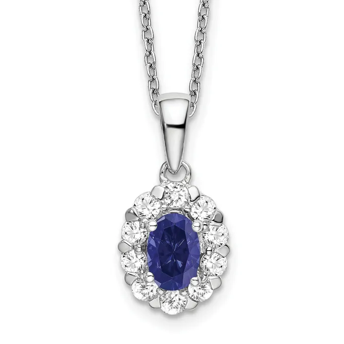 Necklaces 14k White Gold 12 Ct Lab Grown Diamond VSSI G and Oval Lab Created Blue Sapphire 18 inch Halo Pendant Necklace Goldia Necklaces 14k White Gold 12 Ct Lab Grown Diamond VSSI G and Oval Lab Created Blue Sapphire 18 inch Halo Pendant Necklace Goldia