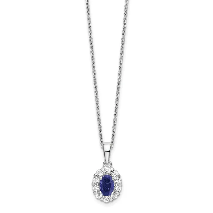 Necklaces 14k White Gold 12 Ct Lab Grown Diamond VSSI G and Oval Lab Created Blue Sapphire 18 inch Halo Pendant Necklace Goldia