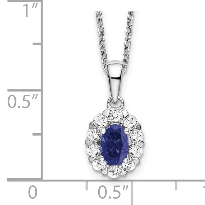 Necklaces 14k White Gold 12 Ct Lab Grown Diamond VSSI G and Oval Lab Created Blue Sapphire 18 inch Halo Pendant Necklace Goldia