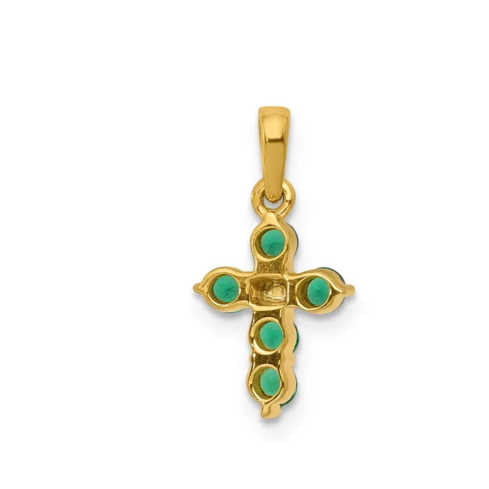 Necklaces 14K Yellow Gold Emerald and Real Diamond Cross Pendant Goldia