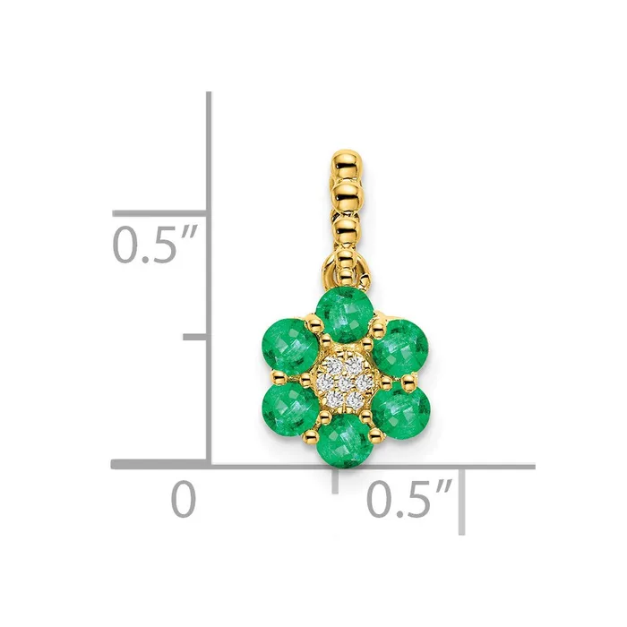 Necklaces 14K Yellow Gold Emerald and Real Diamond Floral Pendant Goldia