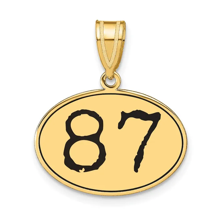 Necklaces 14k Yellow Gold Polished Number 87 Black Enamel Oval Pendant Goldia