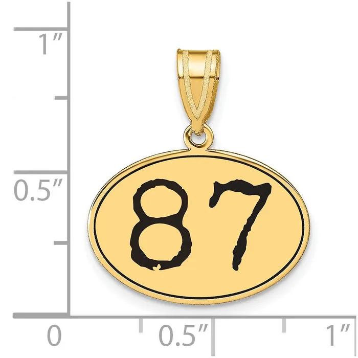 Necklaces 14k Yellow Gold Polished Number 87 Black Enamel Oval Pendant Goldia