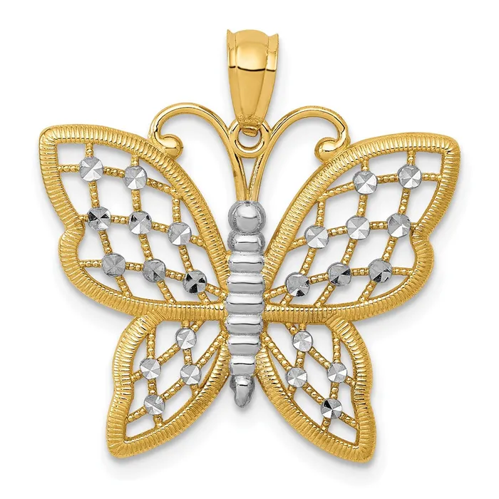 Necklaces 14k Yellow Rhodium Gold and Rhodium Diamondcut Butterfly Pendant Goldia Necklaces 14k Yellow Rhodium Gold and Rhodium Diamondcut Butterfly Pendant Goldia