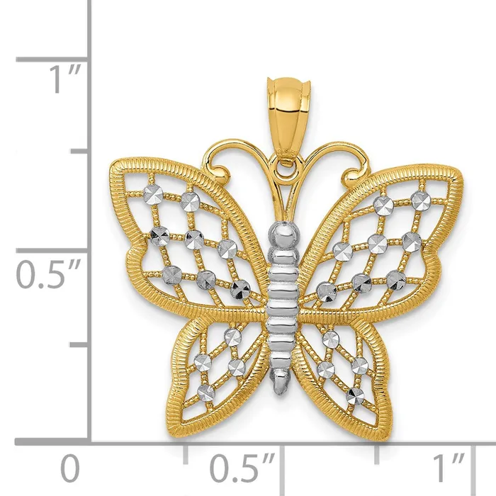 Necklaces 14k Yellow Rhodium Gold and Rhodium Diamondcut Butterfly Pendant Goldia