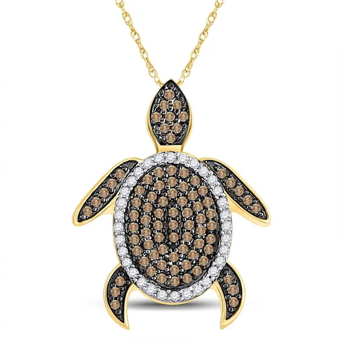 Necklaces gndatlanta 10k Yellow Gold Round Brown Diamond Sea Turtle Animal Pendant 38 Cttw Necklaces gndatlanta 10k Yellow Gold Round Brown Diamond Sea Turtle Animal Pendant 38 Cttw