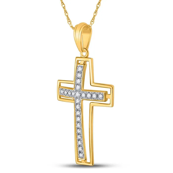 Necklaces gndatlanta 10k Yellow Gold Round Diamond Cross Pendant 14 Cttw