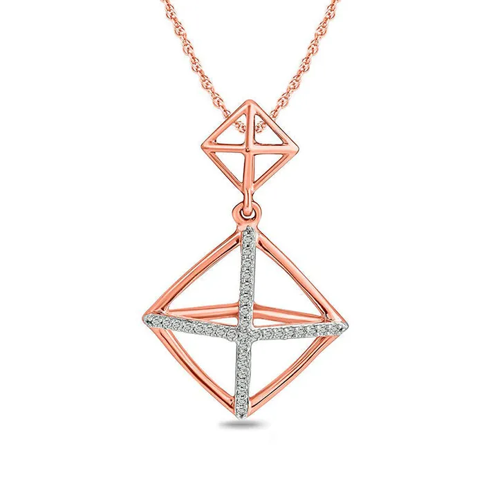 Necklaces Goldia 005 CT TW Natural Diamond Geometric Tilted Square Pendant in 10K Rose Gold Necklaces Goldia 005 CT TW Natural Diamond Geometric Tilted Square Pendant in 10K Rose Gold