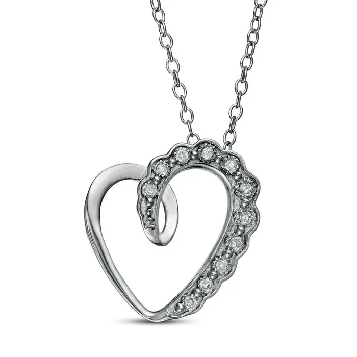 Necklaces Goldia 005 CT TW Natural Diamond Scallop Swirl Tilted Heart Pendant in Sterling Silver Necklaces Goldia 005 CT TW Natural Diamond Scallop Swirl Tilted Heart Pendant in Sterling Silver