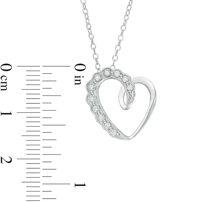 Necklaces Goldia 005 CT TW Natural Diamond Scallop Swirl Tilted Heart Pendant in Sterling Silver Necklaces Goldia 005 CT TW Natural Diamond Scallop Swirl Tilted Heart Pendant in Sterling Silver