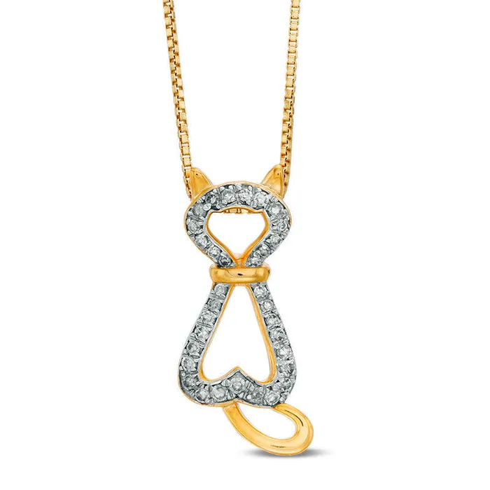 Necklaces Goldia 017 CT TW Natural Diamond Cat Pendant in Sterling Silver with 18K Gold Plate Necklaces Goldia 017 CT TW Natural Diamond Cat Pendant in Sterling Silver with 18K Gold Plate