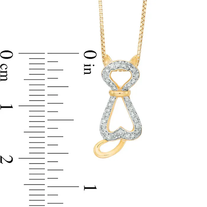 Necklaces Goldia 017 CT TW Natural Diamond Cat Pendant in Sterling Silver with 18K Gold Plate Necklaces Goldia 017 CT TW Natural Diamond Cat Pendant in Sterling Silver with 18K Gold Plate