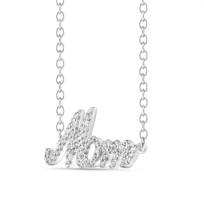 Necklaces Goldia 02 CT TW Natural Diamond Mom Necklace in 14K White Gold Necklaces Goldia 02 CT TW Natural Diamond Mom Necklace in 14K White Gold
