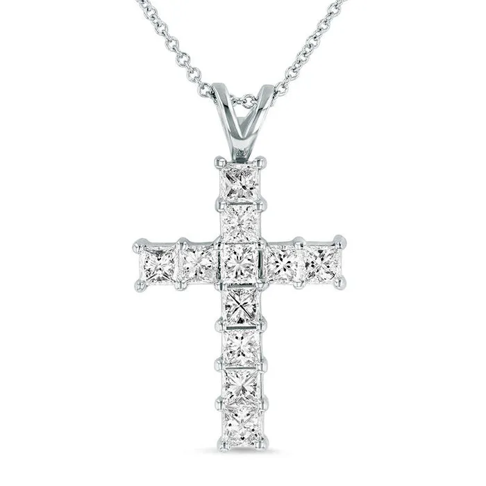 Necklaces Goldia 15 CT TW PrincessCut Natural Diamond Cross Pendant in 14K White Gold HSI1 Necklaces Goldia 15 CT TW PrincessCut Natural Diamond Cross Pendant in 14K White Gold HSI1