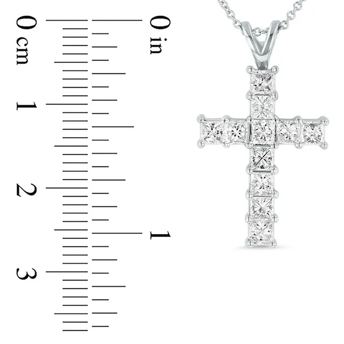 Necklaces Goldia 15 CT TW PrincessCut Natural Diamond Cross Pendant in 14K White Gold HSI1 Necklaces Goldia 15 CT TW PrincessCut Natural Diamond Cross Pendant in 14K White Gold HSI1