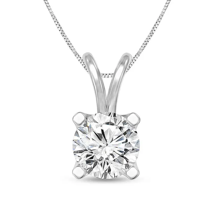 Necklaces Goldia 1 CT Certified Natural Clarity Enhanced Solitaire Pendant in 14K White Gold ISI2 Necklaces Goldia 1 CT Certified Natural Clarity Enhanced Solitaire Pendant in 14K White Gold ISI2