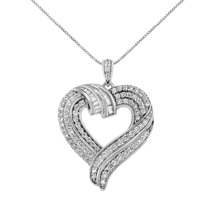Necklaces Goldia 1 CT TW Natural Diamond Swirl Top Heart Pendant in Sterling Silver Necklaces Goldia 1 CT TW Natural Diamond Swirl Top Heart Pendant in Sterling Silver