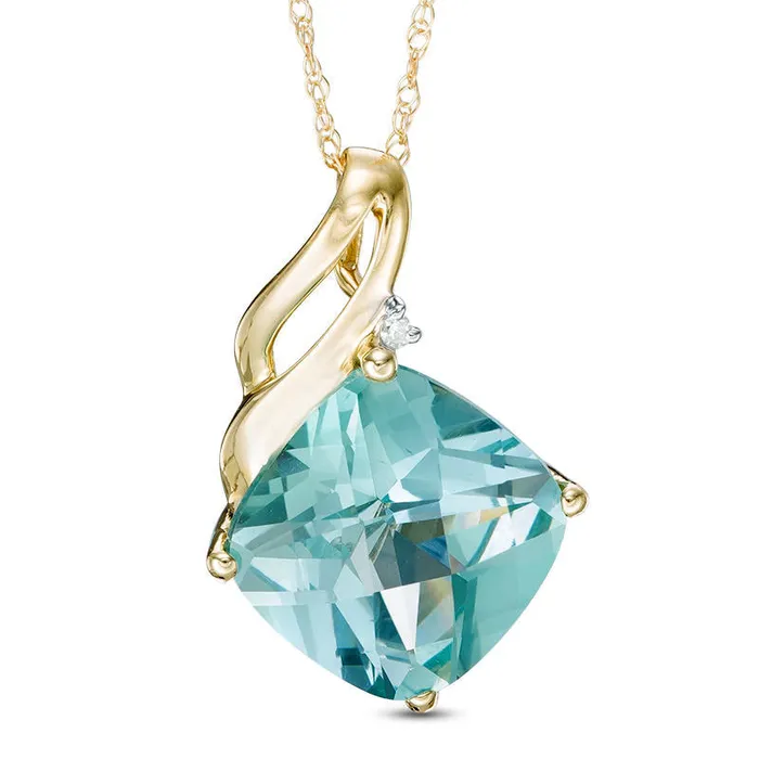 Necklaces Goldia 100mm CushionCut LabCreated Green Paraiba Tourmaline and Diamond Accent Pendant in 10K Yellow Gold Necklaces Goldia 100mm CushionCut LabCreated Green Paraiba Tourmaline and Diamond Accent Pendant in 10K Yellow Gold