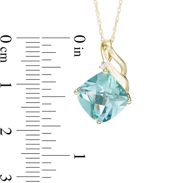 Necklaces Goldia 100mm CushionCut LabCreated Green Paraiba Tourmaline and Diamond Accent Pendant in 10K Yellow Gold Necklaces Goldia 100mm CushionCut LabCreated Green Paraiba Tourmaline and Diamond Accent Pendant in 10K Yellow Gold