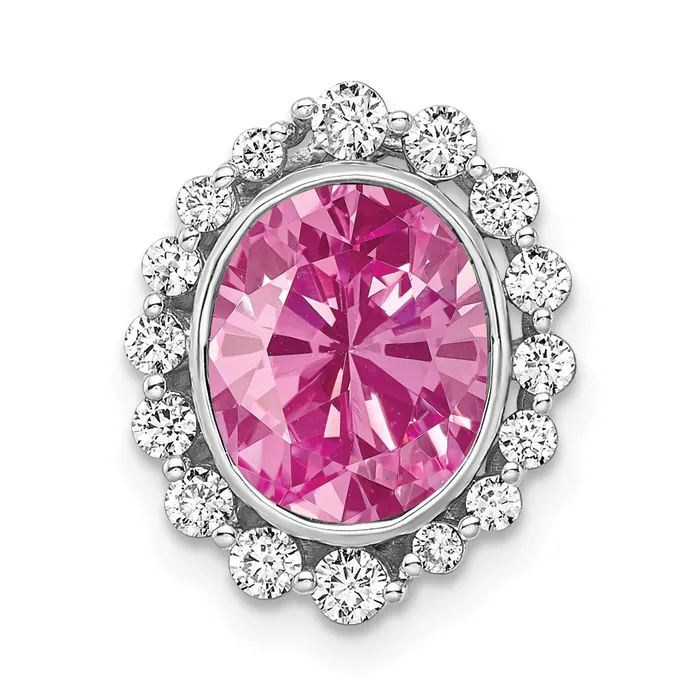Necklaces Goldia 14k White Gold 12 Ct Lab Grown Diamond VSSI and Oval Lab Created Pink Sapphire Halo Chain Slide Pendant Necklaces Goldia 14k White Gold 12 Ct Lab Grown Diamond VSSI and Oval Lab Created Pink Sapphire Halo Chain Slide Pendant