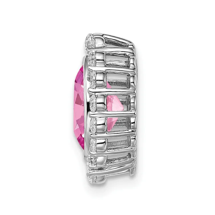 Necklaces Goldia 14k White Gold 12 Ct Lab Grown Diamond VSSI and Oval Lab Created Pink Sapphire Halo Chain Slide Pendant