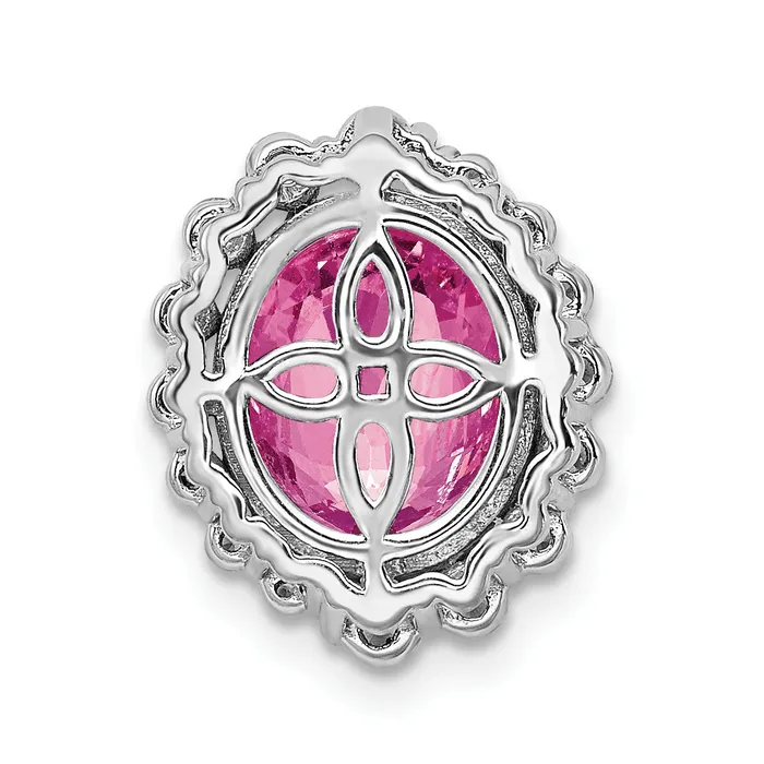 Necklaces Goldia 14k White Gold 12 Ct Lab Grown Diamond VSSI and Oval Lab Created Pink Sapphire Halo Chain Slide Pendant