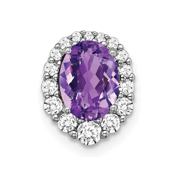 Necklaces Goldia 14k White Gold Oval Amethyst and Real Diamond Halo Chain Slide Necklaces Goldia 14k White Gold Oval Amethyst and Real Diamond Halo Chain Slide